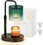 Candle Warmer Lamp with Timer: Emerald Green Candle Warming Lamp with 2 Bulbs Height Adjustable Wax Melt Dimmable Bedroom Decor for Women