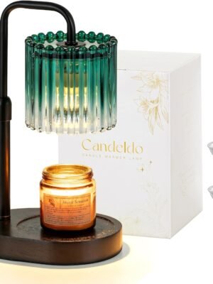 Candle Warmer Lamp with Timer: Emerald Green Candle Warming Lamp with 2 Bulbs Height Adjustable Wax Melt Dimmable Bedroom Decor for Women