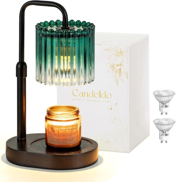 Candle Warmer Lamp with Timer: Emerald Green Candle Warming Lamp with 2 Bulbs Height Adjustable Wax Melt Dimmable Bedroom Decor for Women