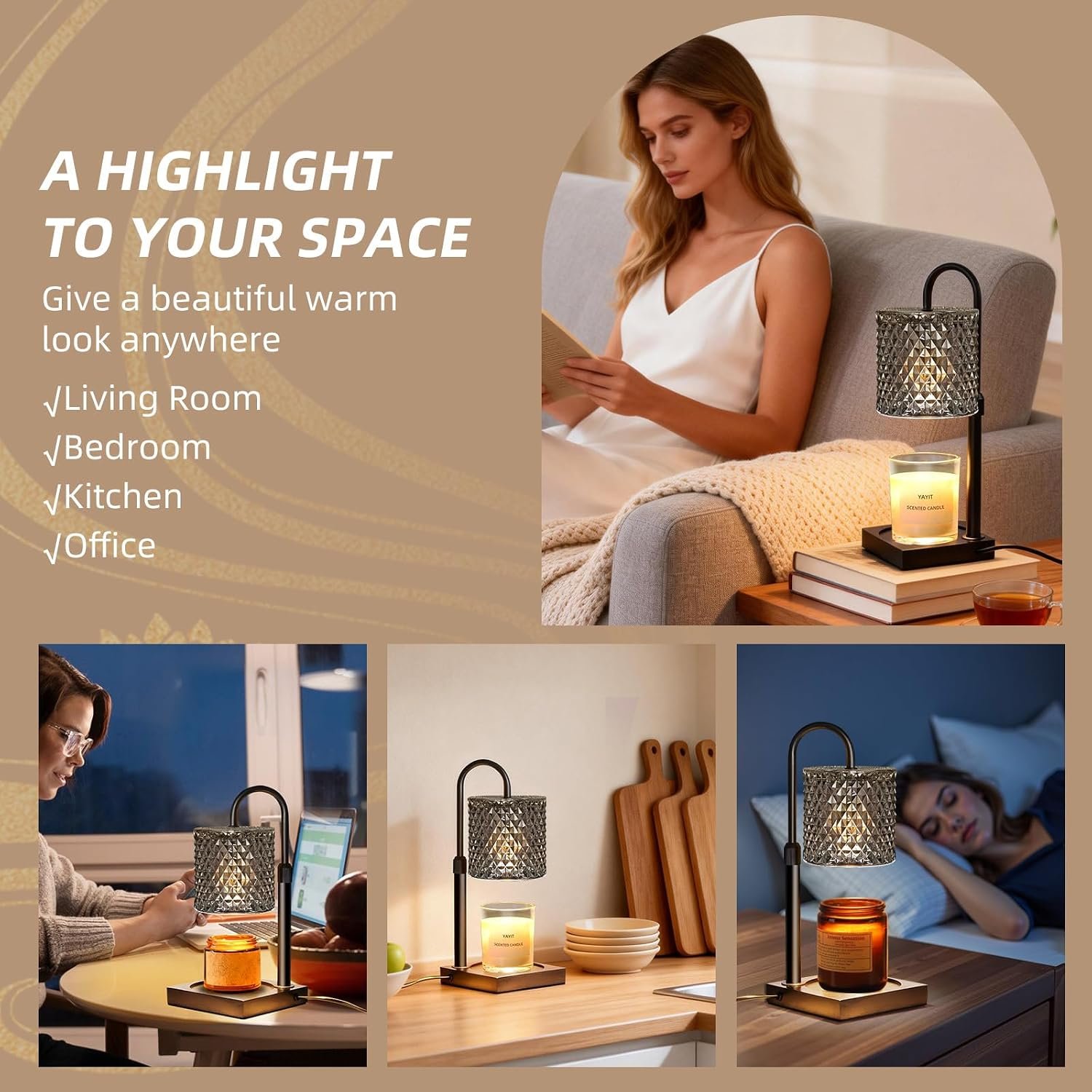 YAYIT Candle Warmer Lamp with Timer Dimmer Adjustable Height, Candle Warmer with 2 Bulbs for Jar Candles, Home Decor, for Women Birthday - Image 12