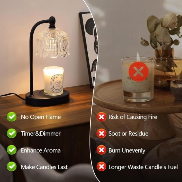 Black Candle Warmer Lamp with Timer and Dimmer,Flameless Wax Melt Warmer for Jar Candles with 2 Bulbs,House Warming Gifts,Mother's Day\/Birthday Gifts for Mom\/Wife,Home Decor