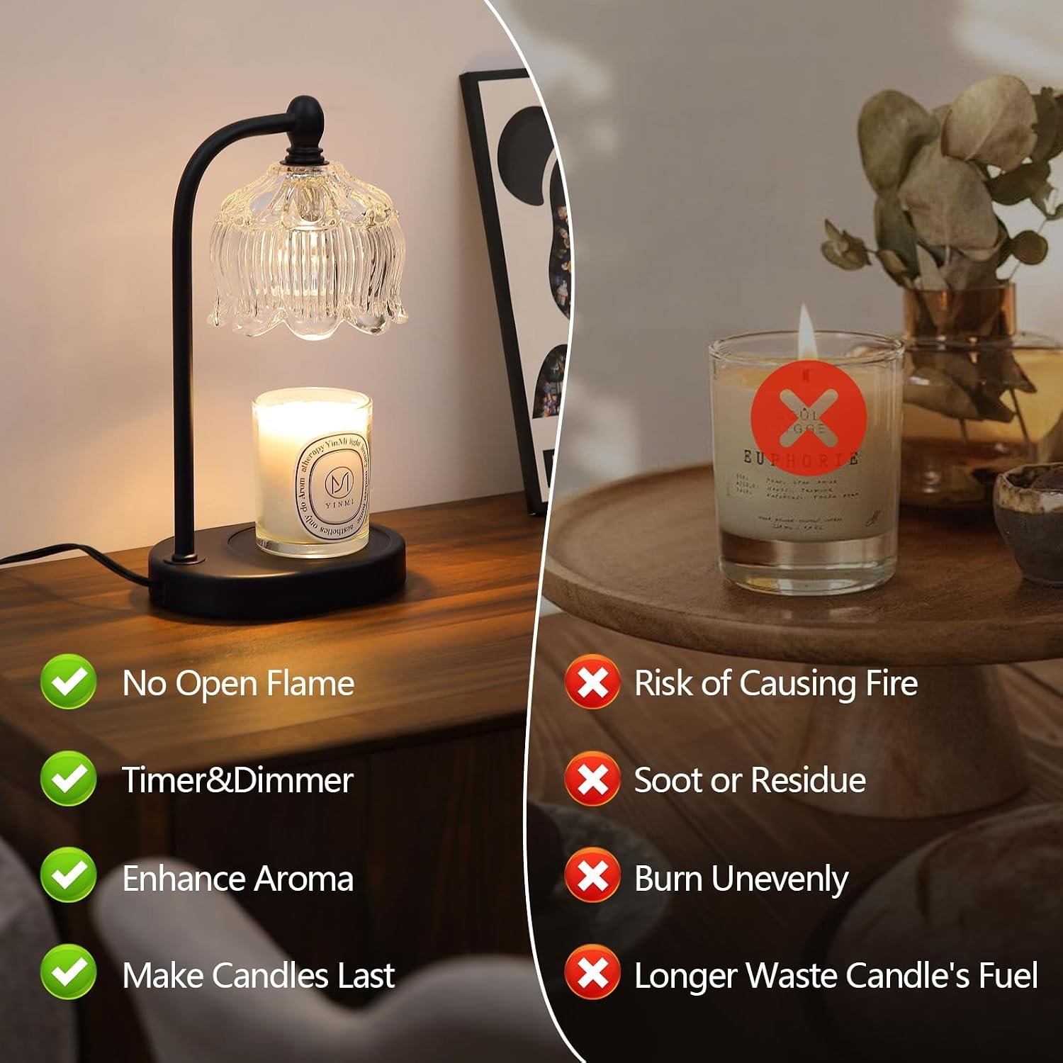 MEIXISUE Black Candle Warmer Lamp with Timer and Dimmer,Flameless Wax Melt Warmer for Jar Candles with 2 Bulbs,House Warming Gifts,Mother's Day\/Birthday Gifts for Mom\/Wife,Home Decor - Image 2