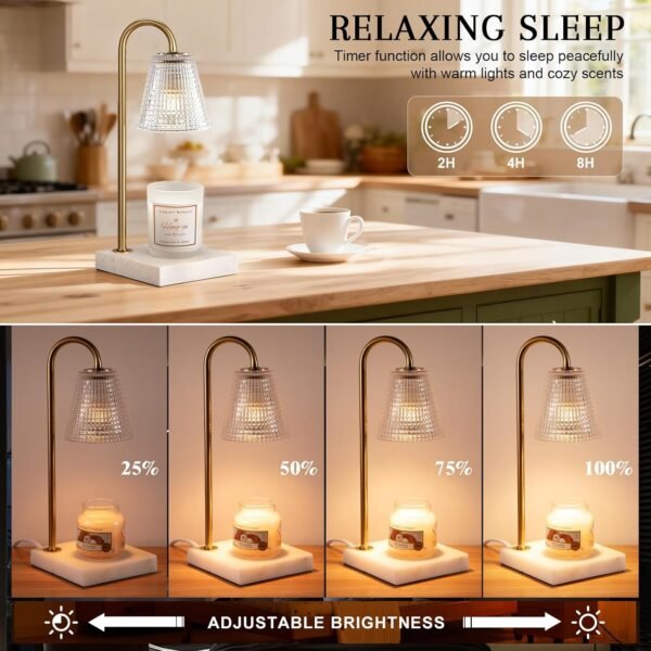 Gold and Marble Candle Warmer Lamp with Textured Glass Shade, Elegant Candle Lamp for Bedroom Living Room Kitchen, Luxury Home Decor Accent Lamp,Birthday Gift for Women