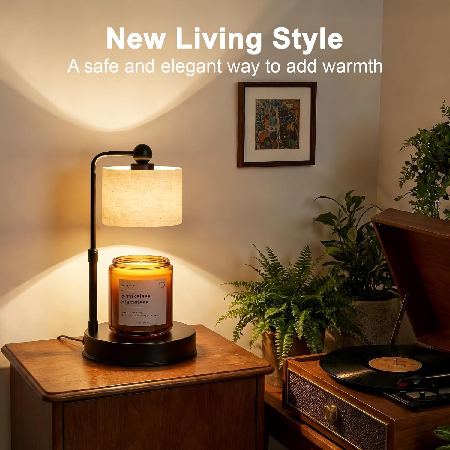 Bingyouth Candle Warmer Lamp with Timer, Modern Farmhouse Candle Warmer, Height Adjustable & Dimmable Electric Candle Warmer Lamp, Includes 2 Bulbs, Birthday Gift for Women, Mom, Housewarming - Flaxen - Image 5