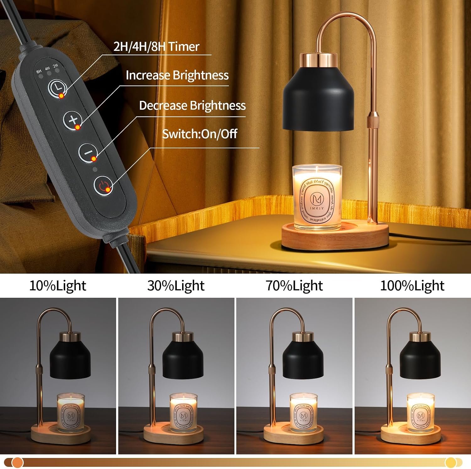 MEIXISUE Candle Warmer Lamp with Dimmer and Timer,Home Decor Lamp for Scented Jar,Electric Wax Melt Warmer,Mother's Day\/Birthday for Mom\/Wife,Adjustable Height,with 2 Bulbs - Image 5