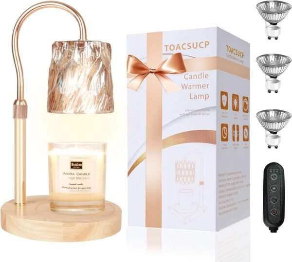Candle Warmer Lamp with 3 Bulbs, Adjustable Height Dimmable Candle Warmer with Timer, Compatible with Large Jar Candles, Candle Lamp with Charming Gift Box for Her\/Him