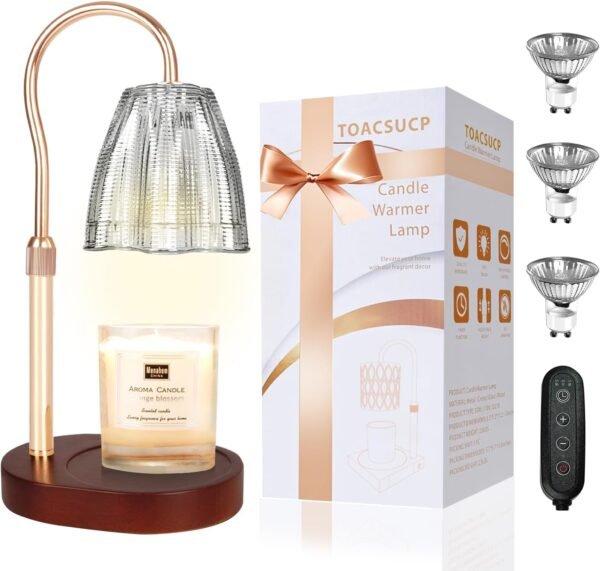 Candle Warmer Lamp with 3 Bulbs, Adjustable Height Dimmable Candle Warmer with Timer, Compatible with Large Jar Candles, Candle Lamp with Charming Gift Box for Her\/Him