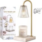 Gold and Marble Candle Warmer Lamp with Textured Glass Shade, Elegant Candle Lamp for Bedroom Living Room Kitchen, Luxury Home Decor Accent Lamp,Birthday Gift for Women
