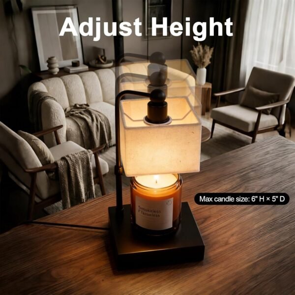Candle Warmer Lamp with Timer, Dimmable, Adjustable Height, Modern Farmhouse Linen Shade, Black Candle Warming Lamp for Up to 6-Inch Jar Candles, 2 Bulbs Included