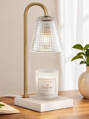 Gold and Marble Candle Warmer Lamp with Textured Glass Shade, Elegant Candle Lamp for Bedroom Living Room Kitchen, Luxury Home Decor Accent Lamp,Birthday Gift for Women