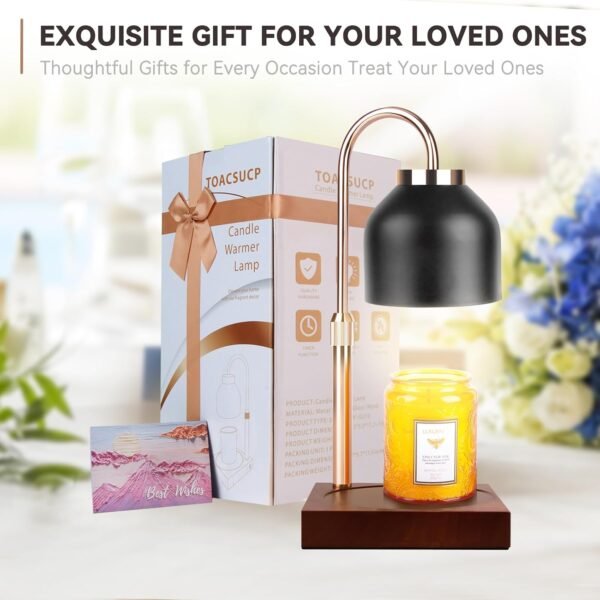 Candle Warmer Lamp with 3 Bulbs, Adjustable Height Dimmable Candle Warmer with Timer, Compatible with Large Jar Candles, Candle Lamp with Charming Gift Box Ribbon for Her\/Him(Black)