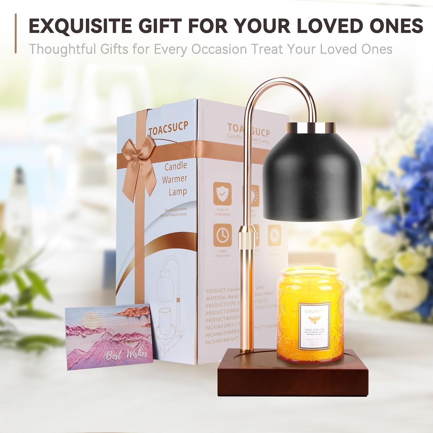 TOACSUCP Candle Warmer Lamp with 3 Bulbs, Adjustable Height Dimmable Candle Warmer with Timer, Compatible with Large Jar Candles, Candle Lamp with Charming Gift Box Ribbon for Her\/Him(Black) - Image 7