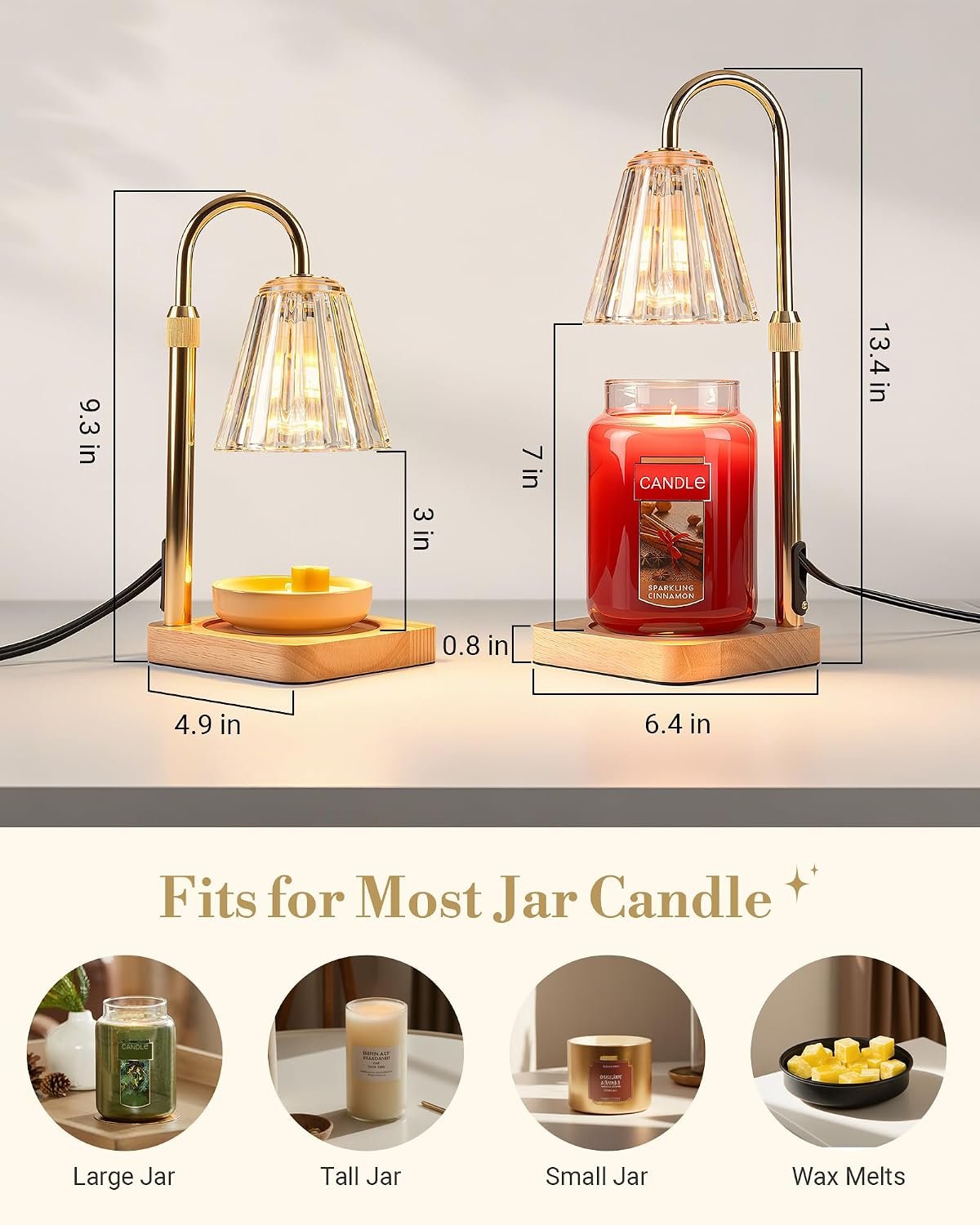 Marycele Candle Warmer Lamps 2 Pack, Electric Wax Warmer Lamp with Timer for Jar Candles, Aesthetic Home Decor, Housewarming Gifts for Women, Adjustable Height Clear - Image 3