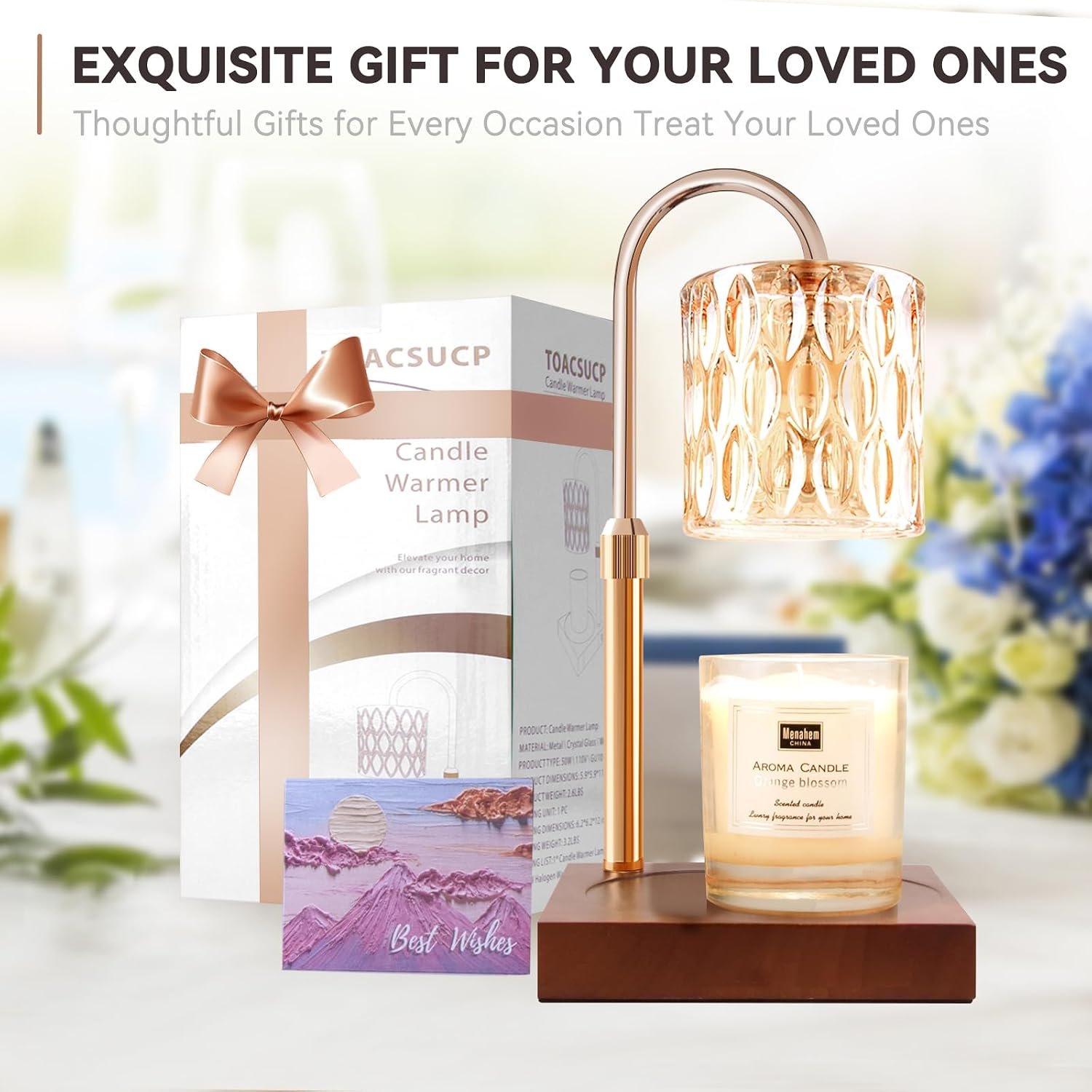 TOACSUCP Candle Warmer Lamp with 3 Bulbs, Adjustable Height Dimmable Candle Warmer with Timer, Compatible with Large Jar Candles, Candle Lamp with Charming Gift Box Ribbon for Her\/Him(Walnut) - Image 6