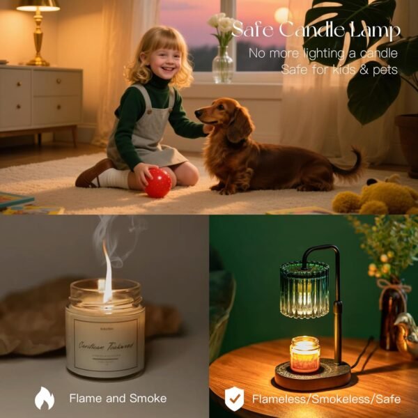 Candle Warmer Lamp with Timer: Emerald Green Candle Warming Lamp with 2 Bulbs Height Adjustable Wax Melt Dimmable Bedroom Decor for Women