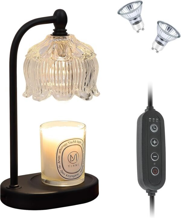 Black Candle Warmer Lamp with Timer and Dimmer,Flameless Wax Melt Warmer for Jar Candles with 2 Bulbs,House Warming Gifts,Mother's Day\/Birthday Gifts for Mom\/Wife,Home Decor