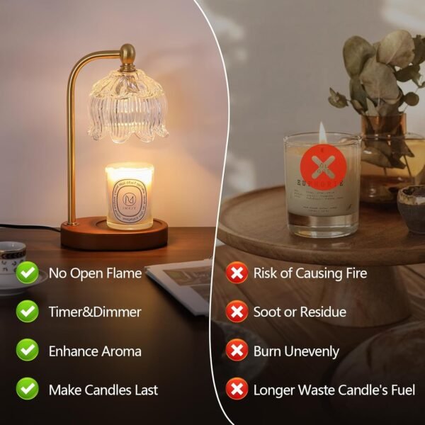 Candle Warmer Lamp with Timer Dimmable,Antique Brass Candle Lamp,Wax Melt Warmer Light for Jar Candles,Mother's Day\/Birthday Gifts for Mom\/Wife,Home Decor Lamp,with 2 Bulbs
