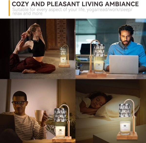 Candle Warmer Lamp with 3 Bulbs, Adjustable Height Dimmable Candle Warmer with Timer, Compatible with Large Jar Candles, Candle Lamp with Charming Gift Box Ribbon for Her\/Him