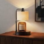 Candle Warmer lamp for 3 Wick Candles, Large Candle Warmer Lamp with Timer, Dimmable, Adjustable Height, Modern Farmhouse Linen Shade, Black Candle Warming Lamp, 2 Bulbs Included
