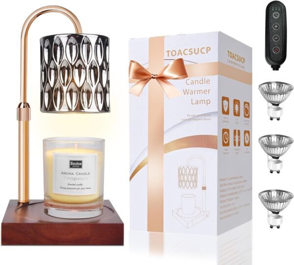 TOACSUCP Candle Warmer Lamp with 3 Bulbs, Adjustable Height Dimmable Candle Warmer with Timer, Compatible with Large Jar Candles, Candle Lamp with Charming Gift Box Ribbon for Her\/Him