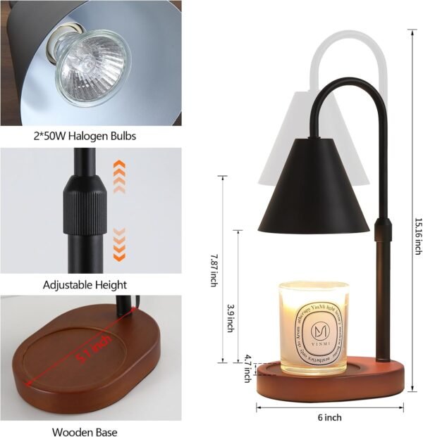 Black Candle Warmer Lamp with Timer and Dimmer,Mother's Day\/Birthday for Mom\/Wife,Electric Wax Melt Warmer,Home Decor,Scented Jar Lamp,Adjustable Height,with 2 Bulbs