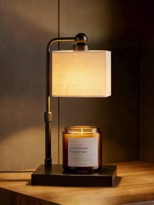 Bingyouth Candle Warmer Lamp with Timer, Dimmable, Adjustable Height, Modern Farmhouse Linen Shade, Black Candle Warming Lamp for Up to 6-Inch Jar Candles, 2 Bulbs Included
