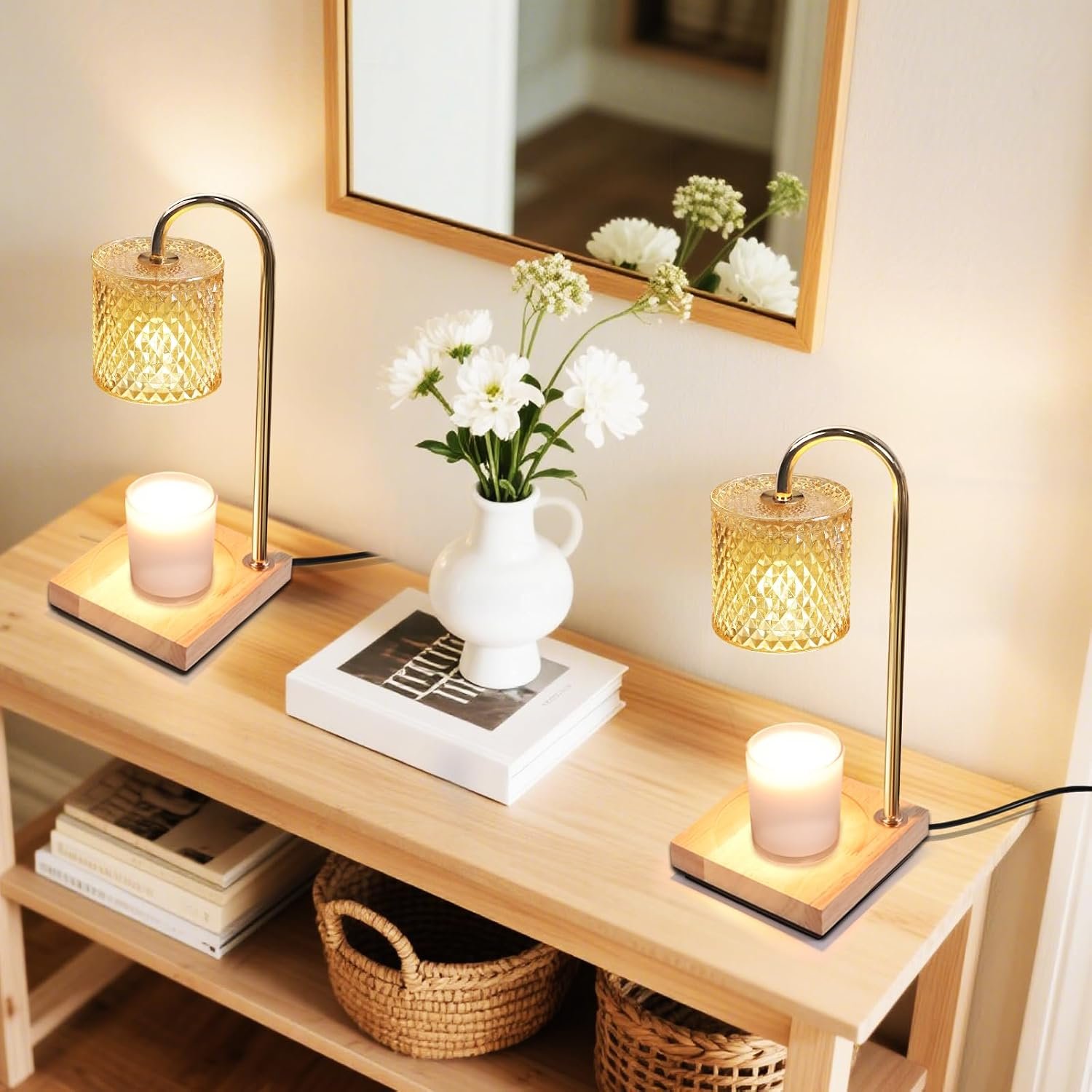 2 Pack Candle Warmer Lamp with Timer & Dimmer, Perfect Housewarming & Birthday Gifts for Women and Mom, Stylish Home Decor for Scented Wax & Jar Candles, Elegant Amber Glass Design - Image 2