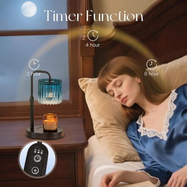 Candle Warmer Lamp with Timer: Navy Blue Candle Warming Lamp with 2 Bulbs Height Adjustable Wax Melt Dimmable Bedroom Decor for Women