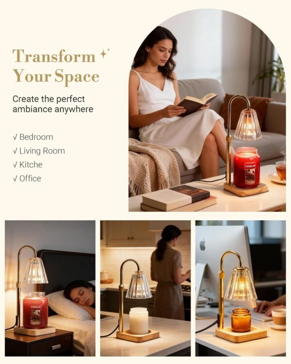 Candle Warmer Lamp with Timer & Dimmer - Mothers Day Gifts for Women Mom Her, Aesthetic Office Home Decor, Adjustable Height Wax Melter for Candle Jar & 3-Wick Candles (2 Bulbs Included)