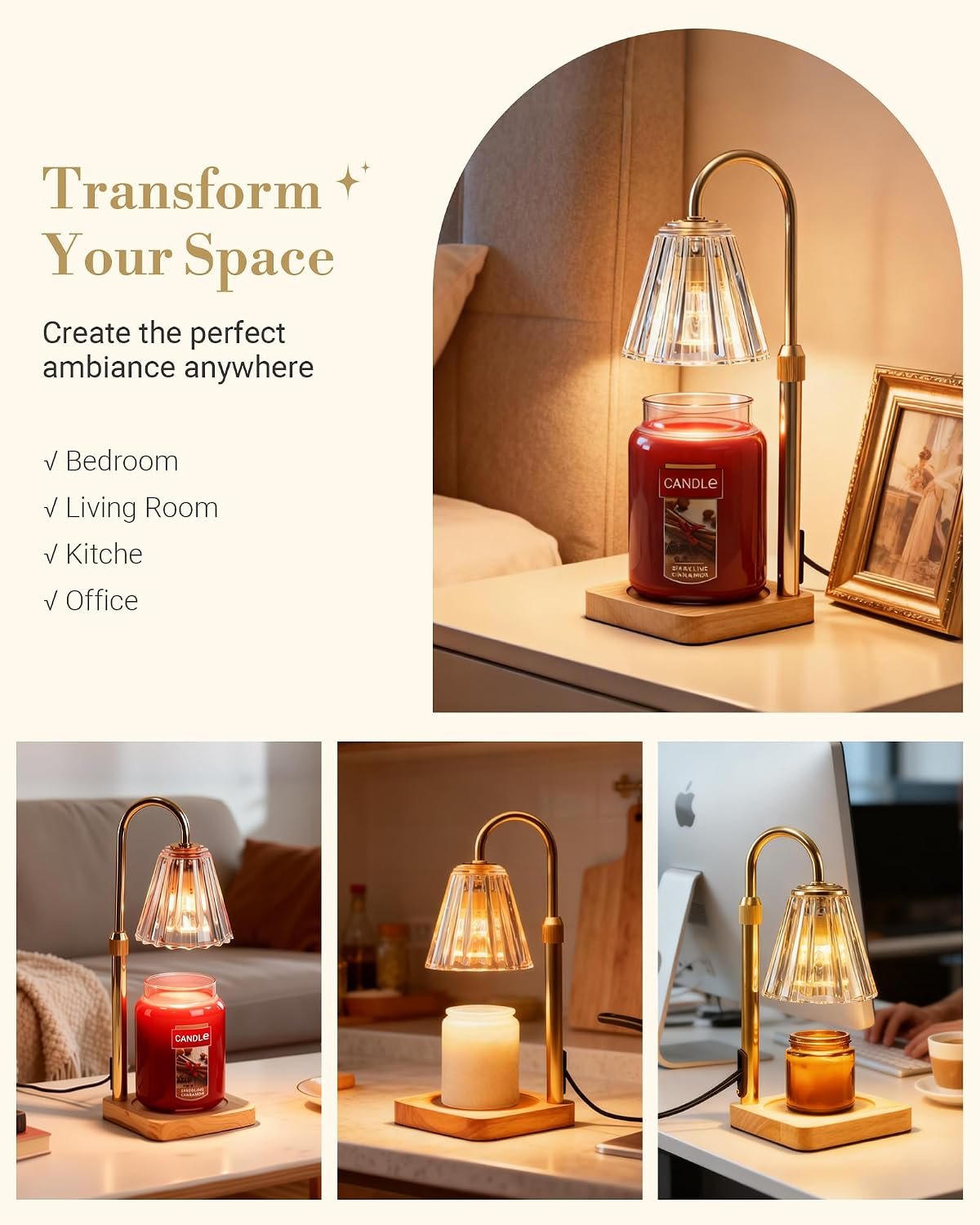 Marycele Candle Warmer Lamps 2 Pack, Electric Wax Warmer Lamp with Timer for Jar Candles, Aesthetic Home Decor, Housewarming Gifts for Women, Adjustable Height Clear - Image 5