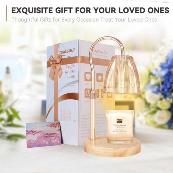 Candle Warmer Lamp with 3 Bulbs, Adjustable Height Dimmable Candle Warmer with Timer, Compatible with Large Jar Candles, Candle Lamp with Charming Gift Box Ribbon for Her\/Him