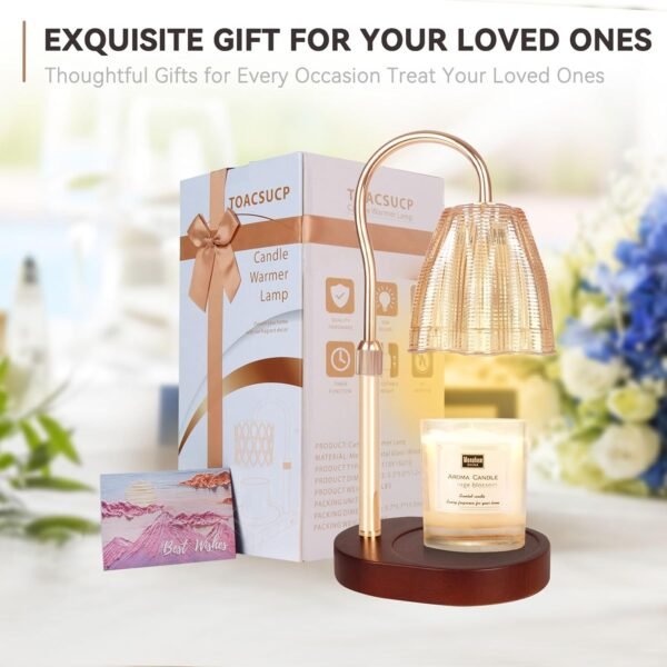 Candle Warmer Lamp with 3 Bulbs, Adjustable Height Dimmable Candle Warmer with Timer, Compatible with Large Jar Candles, Candle Lamp with Charming Gift Box Ribbon for Her\/Him