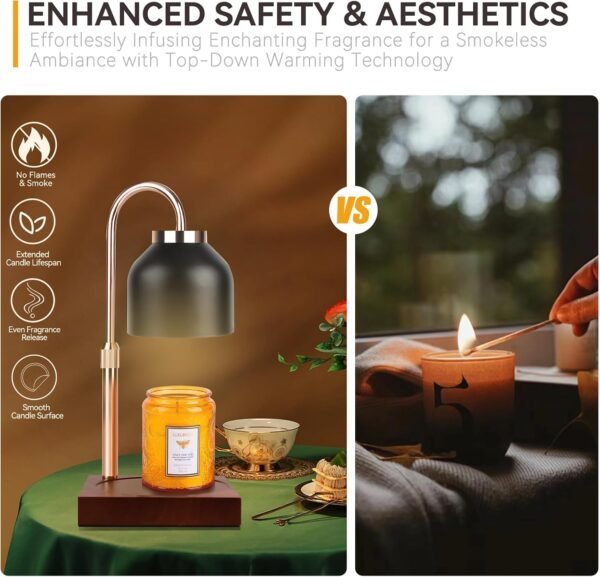Candle Warmer Lamp with 3 Bulbs, Adjustable Height Dimmable Candle Warmer with Timer, Compatible with Large Jar Candles, Candle Lamp with Charming Gift Box Ribbon for Her\/Him(Black)