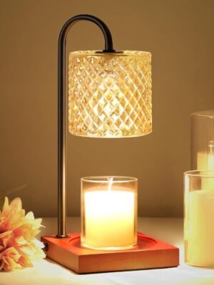 Candle Warmer Lamp, Candle Lamp Wax Warmer, Timer & Dimmer 7-Levels, Fits Cup Jar Candle, Top Melting, Crystal Heater Lamp for Scented Wax, Elegant Home Decor, Amber & Brown