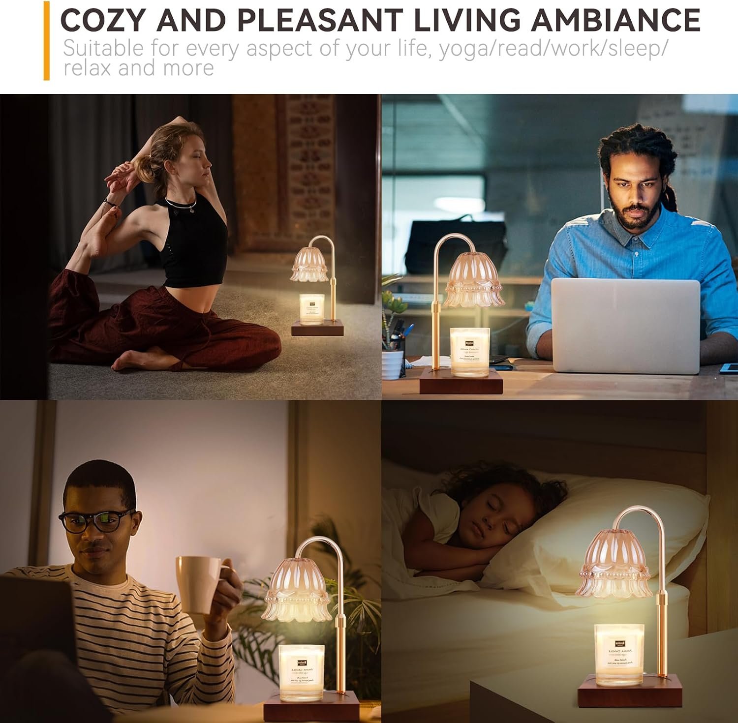 TOACSUCP Candle Warmer Lamp with 3 Bulbs, Adjustable Height Dimmable Candle Warmer with Timer, Compatible with Large Jar Candles, Flower Candle Warmer with Charming Gift Box Ribbon(Light Brown) - Image 5
