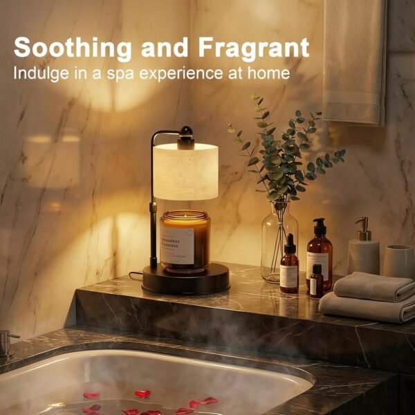 Candle Warmer Lamp with Timer, Modern Farmhouse Candle Warmer, Height Adjustable & Dimmable Electric Candle Warmer Lamp, Includes 2 Bulbs, Birthday Gift for Women, Mom, Housewarming - Flaxen