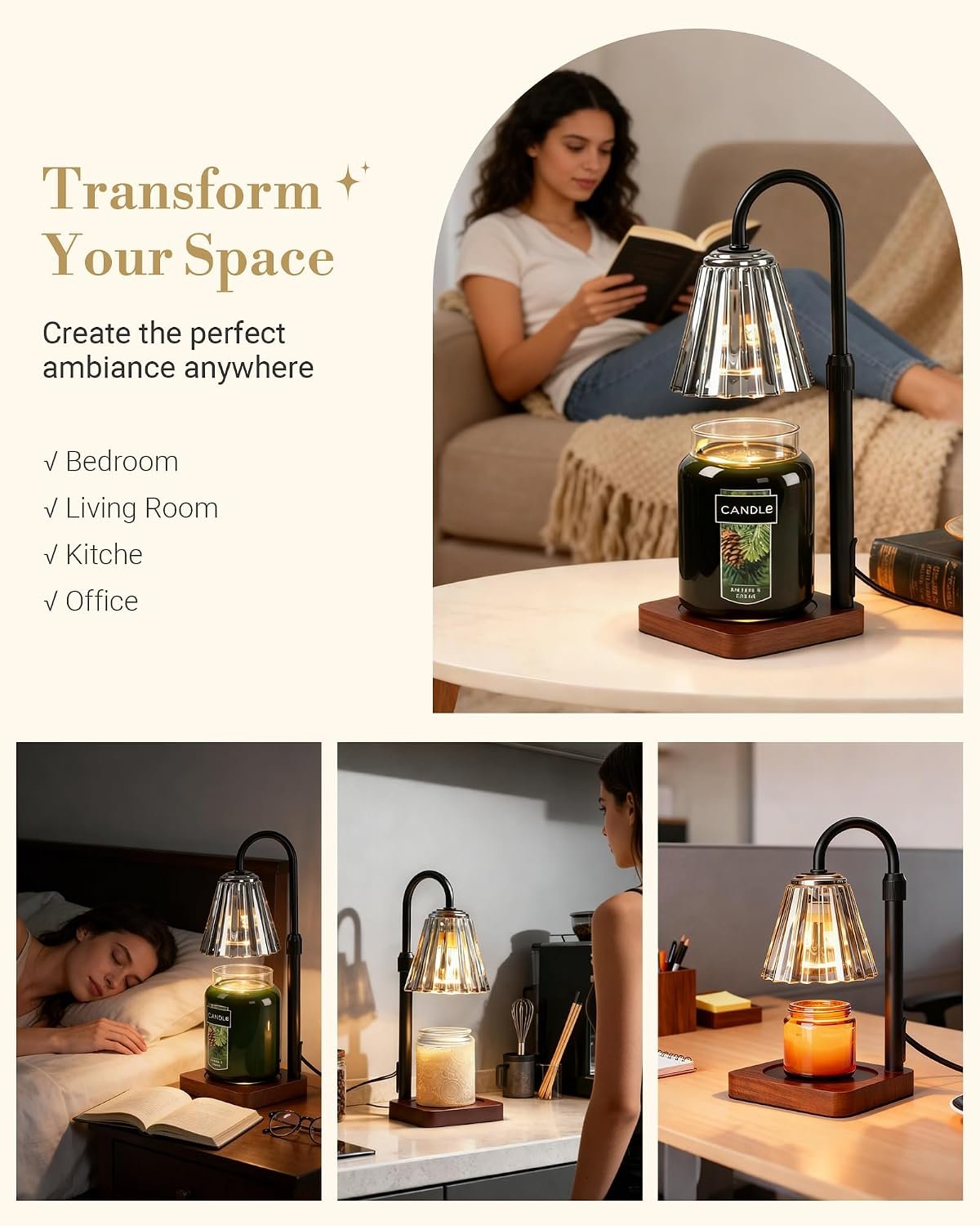 Marycele Black Candle Warmer Lamp with Timer Dimmer Adjustable Height, Birthday Gifts for Women Mom Sister Her, Office Room Home Decor, Vintage Wax Warmer House Warming Gifts - Image 8