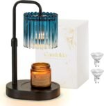 Candle Warmer Lamp with Timer: Navy Blue Candle Warming Lamp with 2 Bulbs Height Adjustable Wax Melt Dimmable Bedroom Decor for Women