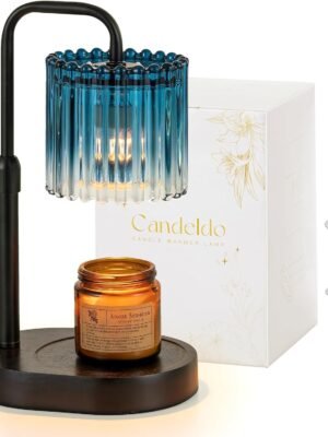 Candeldo Candle Warmer Lamp with Timer: Navy Blue Candle Warming Lamp with 2 Bulbs Height Adjustable Wax Melt Dimmable Bedroom Decor for Women