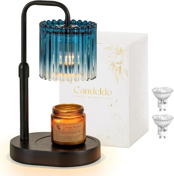Candle Warmer Lamp with Timer: Navy Blue Candle Warming Lamp with 2 Bulbs Height Adjustable Wax Melt Dimmable Bedroom Decor for Women
