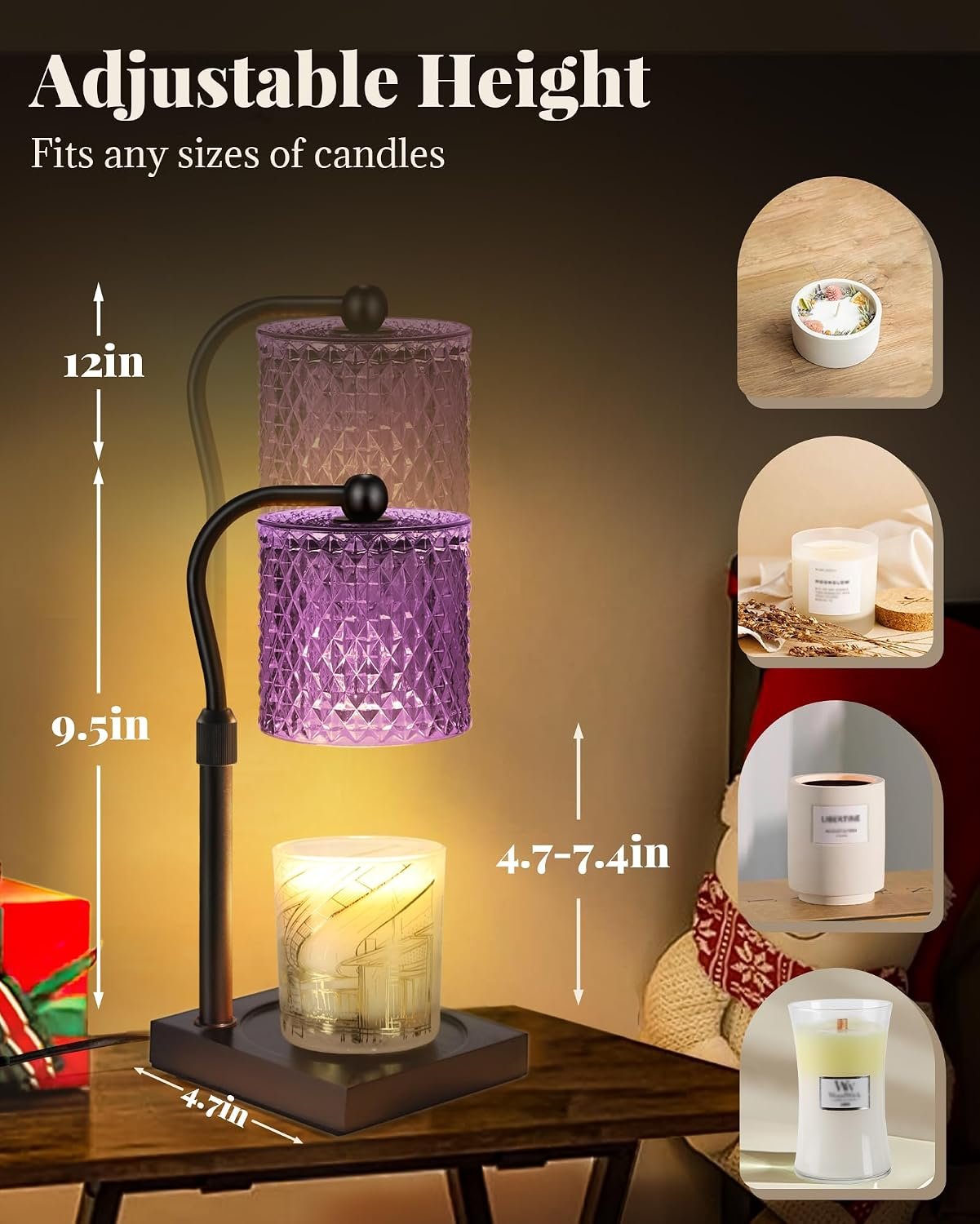 Linstaine Candle Warmer Lamp with Timer Dimmer Adjustable Height, White Elephant Gifts for Women, House Warming New Home Decor Gifts for Mom, Electric Wax Warmer for Jar Candles, Purple - Image 6