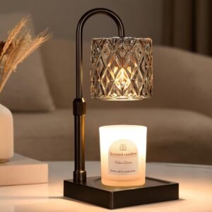 Hong-in Dark Grey Candle Warmer Lamp with Timer -Dimmable Adjustable Height Wax Melt Warmer for Jar Candles,Vintage Home Decor with Elegant Clear Glass,Birthday Gifts for Women, Mom, Friend, Sister