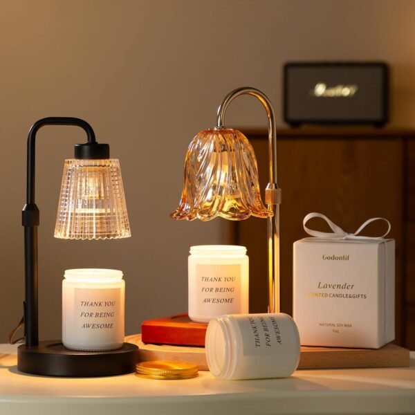 Gold Candle Warmer Lamp with Cycle Timer, Birthday Gifts for Women Mom Her, House Warming Gifts New Home Room Decor, Wax Melt Warmer for Jar Candles with 2 Bulbs