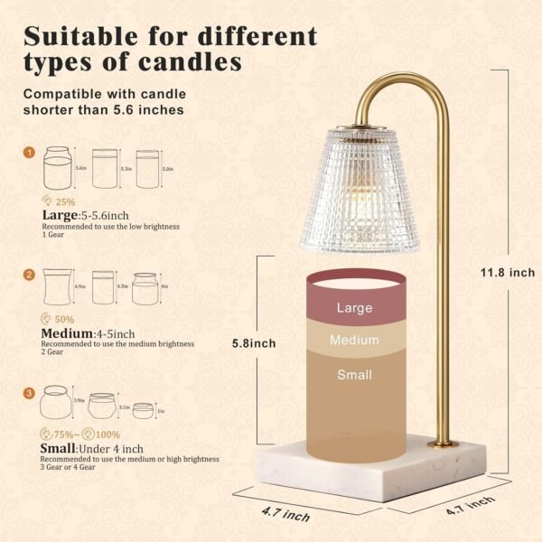 Gold and Marble Candle Warmer Lamp with Textured Glass Shade, Elegant Candle Lamp for Bedroom Living Room Kitchen, Luxury Home Decor Accent Lamp,Birthday Gift for Women