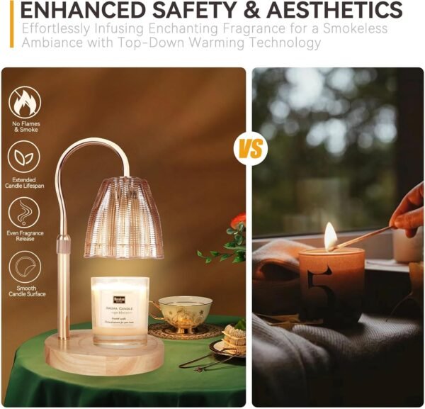 Candle Warmer Lamp with 3 Bulbs, Adjustable Height Dimmable Candle Warmer with Timer, Compatible with Large Jar Candles, Candle Lamp with Charming Gift Box Ribbon for Her\/Him