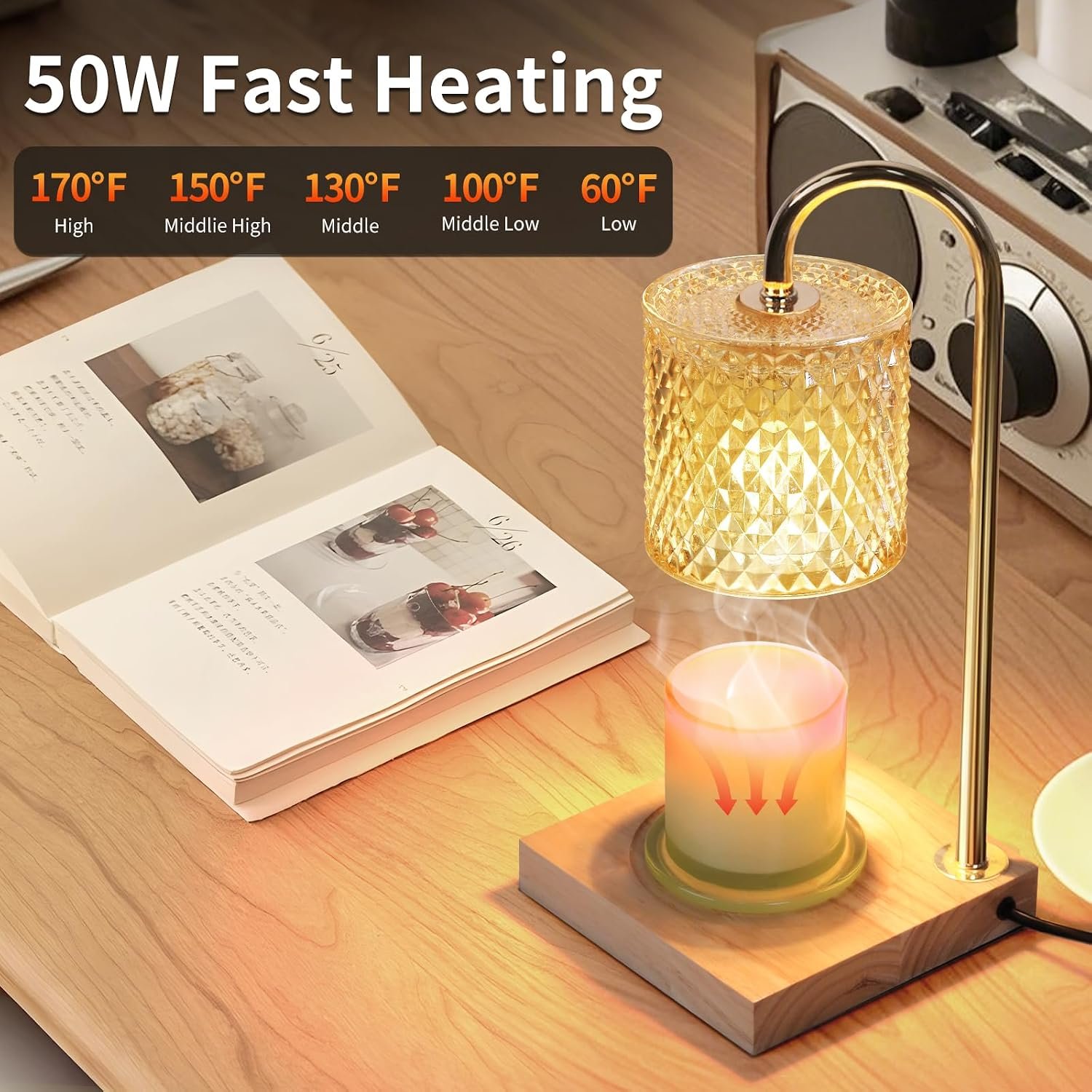 2 Pack Candle Warmer Lamp with Timer & Dimmer, Perfect Housewarming & Birthday Gifts for Women and Mom, Stylish Home Decor for Scented Wax & Jar Candles, Elegant Amber Glass Design - Image 3
