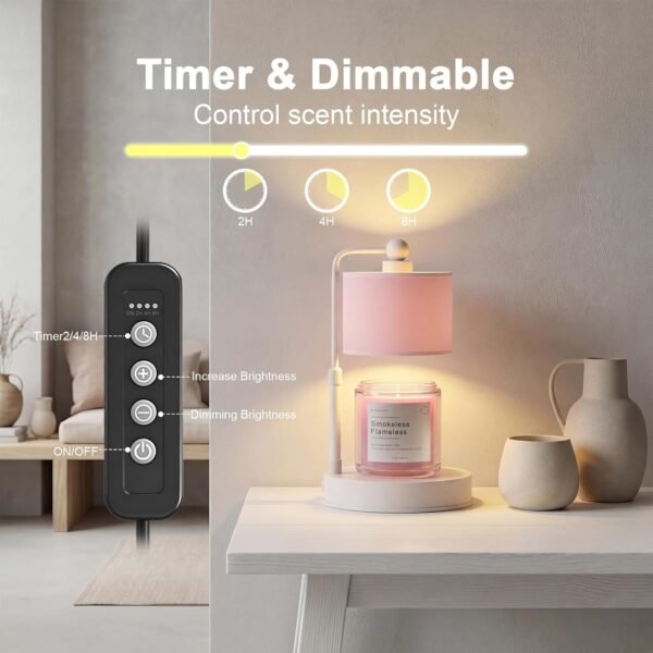 Pink Candle Warmer Lamp with Timer, Modern Farmhouse Dimmable Candle Warmer, Height Adjustable Electric Candle Lamp Warmer with 2 Bulbs, Home Decor for Bedroom-Pink