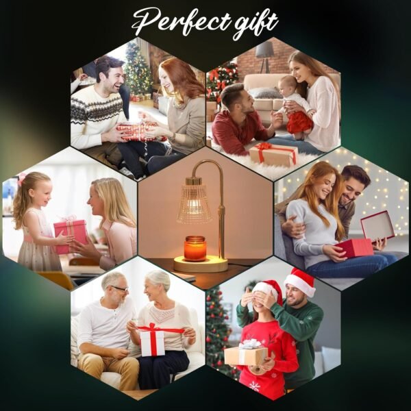 Gold Candle Warmer Lamp with Timer and Dimmer,Fragrance Electric Wax Melt Warmer with 2 Bulbs,Scented Jar Lamp,Mother's Day\/Birthday\/Christmas Gifts for Mom\/Wife,Home Decor,Adjustable Height