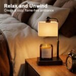 Candle Warmer Lamp with Timer, Dimmable, Adjustable Height, Modern Farmhouse Linen Shade, Black Candle Warming Lamp for Up to 6-Inch Jar Candles, 2 Bulbs Included