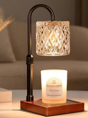 Candle Warmer Lamp with Timer -Dimmable Adjustable Height Wax Melt Warmer for Jar Candles,Vintage Home Decor with Elegant Amber Glass,Birthday Gifts for Women, Mom, Friend